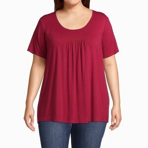 Taohuadao Women's Plus Size Dark Red Shirt Sleeve Pullover Top Size 4X